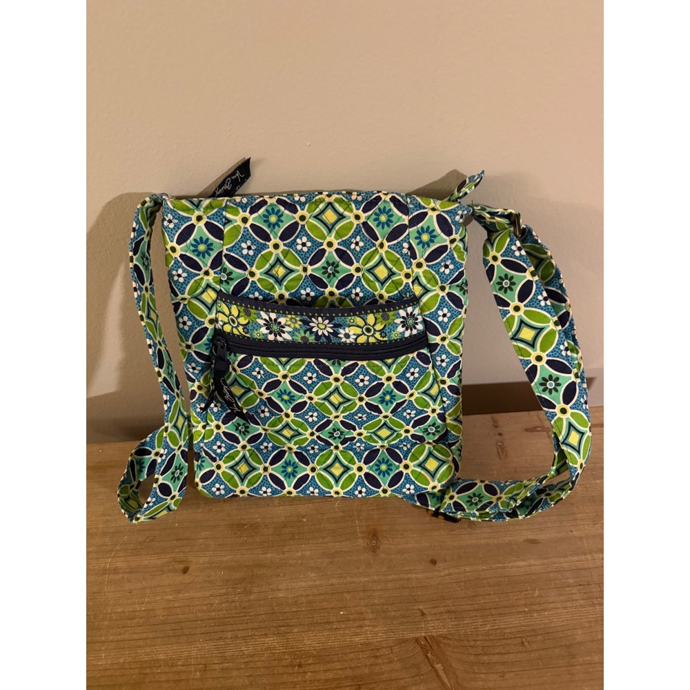 Vera Bradley Lola‎ Crossbody Bag Quilted Cotton Floral Green Navy Blue Purse